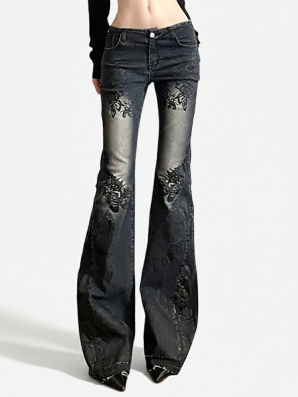 SLIMMED PATTERN WASHED JEANS