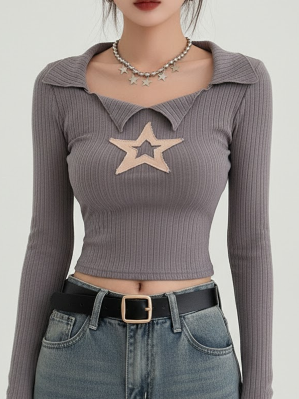 STAR EMBROIDERED SLEEVE TOP