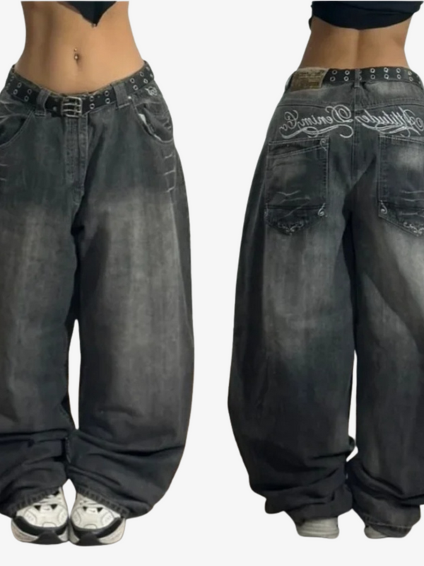 GRAFFITI PRINT WIDE LEG JEANS