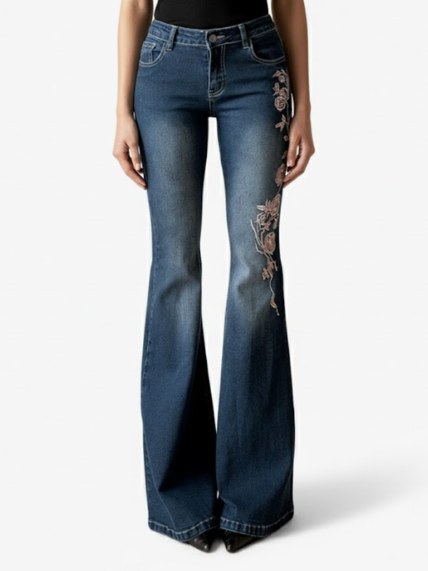 ROSE EMBROIDERED FLARE JEANS