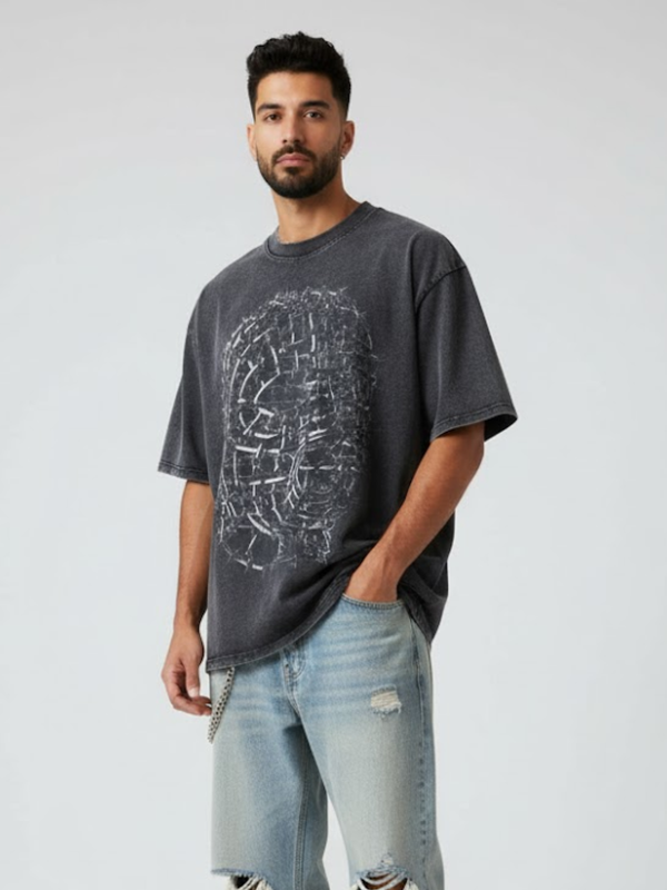 ABSTRACT FACE ACID WASH T-SHIRT
