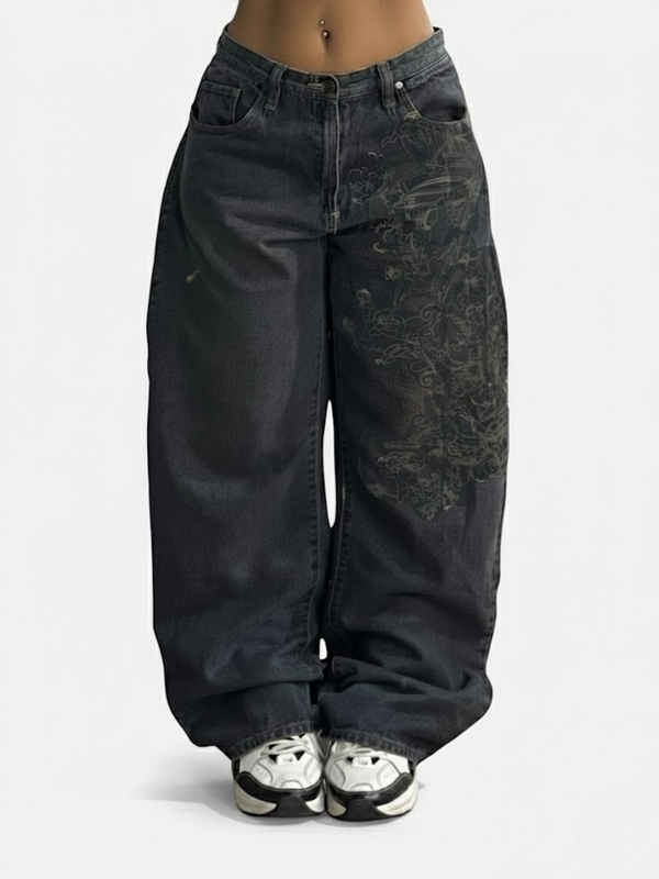 PATTERNED BAGGY JEANS