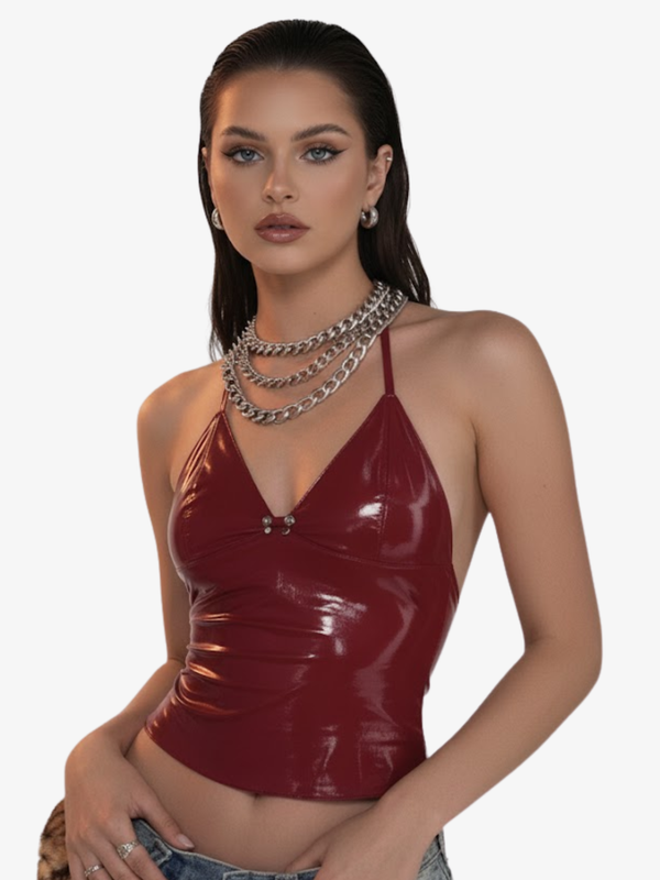 V-NECK LEATHER SLING TOP