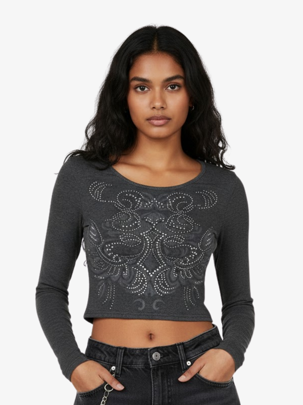 WOMEN'S RHINESTONE CROPPED SHIRT