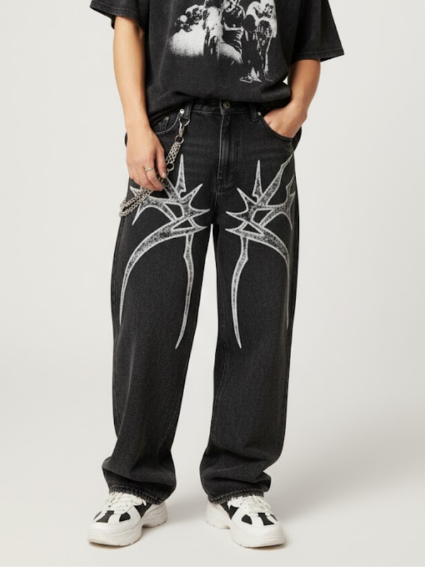 SPIDER EMBROIDERED DARK JEANS