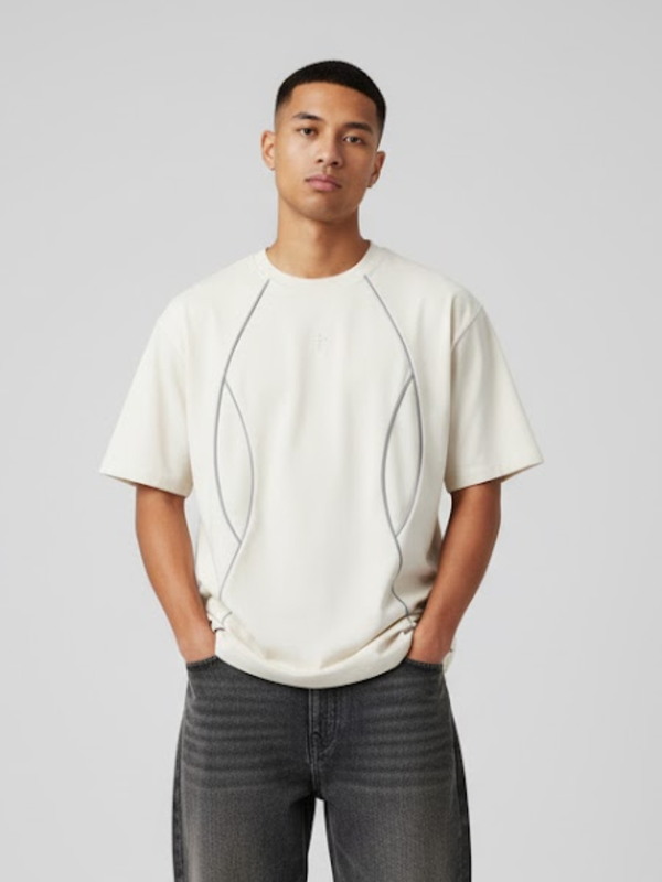 BASIC LINED DISTRESSED T-SHIRT