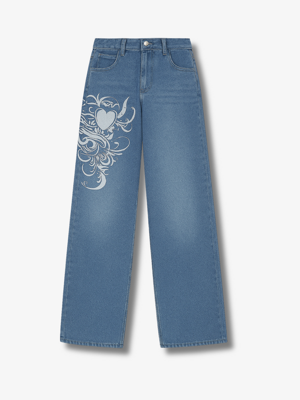 HEART PRINT LOW RISE JEANS