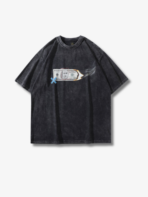 BURNING MONEY GRAPHIC T-SHIRT