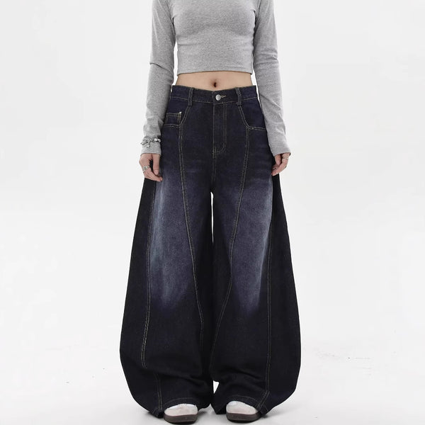 GRADIENT DARK WASH BAGGY JEANS