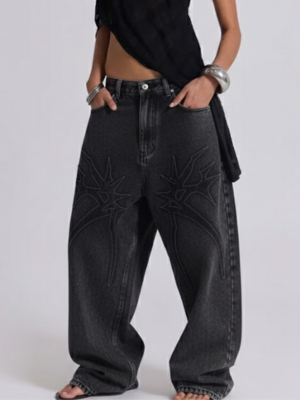 SPIDER EMBROIDERED DARK JEANS
