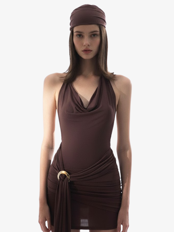 PLEATED HIGH WAIST BACKLESS DRESS