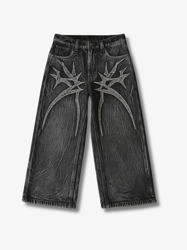 SPIDER EMBROIDERED DARK JEANS