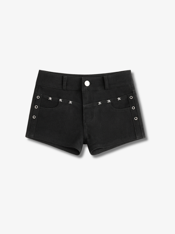 BLACK DENIM SHORT SHORTS