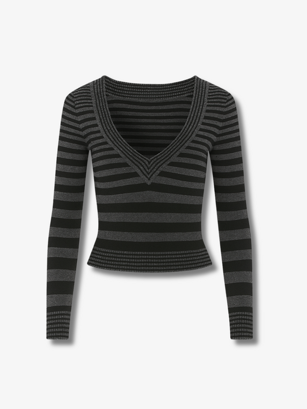 WOMEN'S STRIPED V-NECK TOP