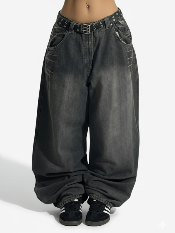 GRAFFITI PRINT WIDE LEG JEANS
