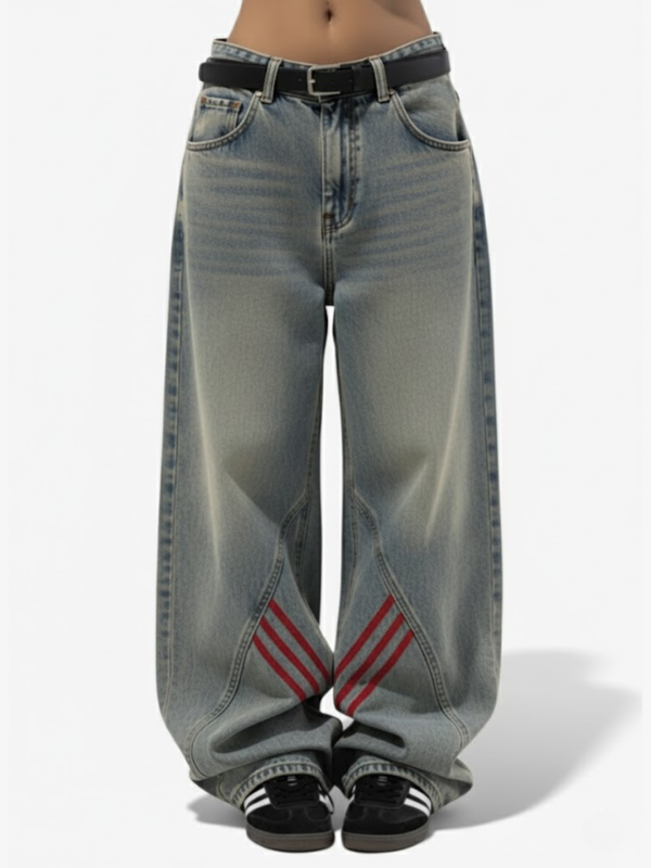 RED STRIPED STRAIGHT LEG JEANS