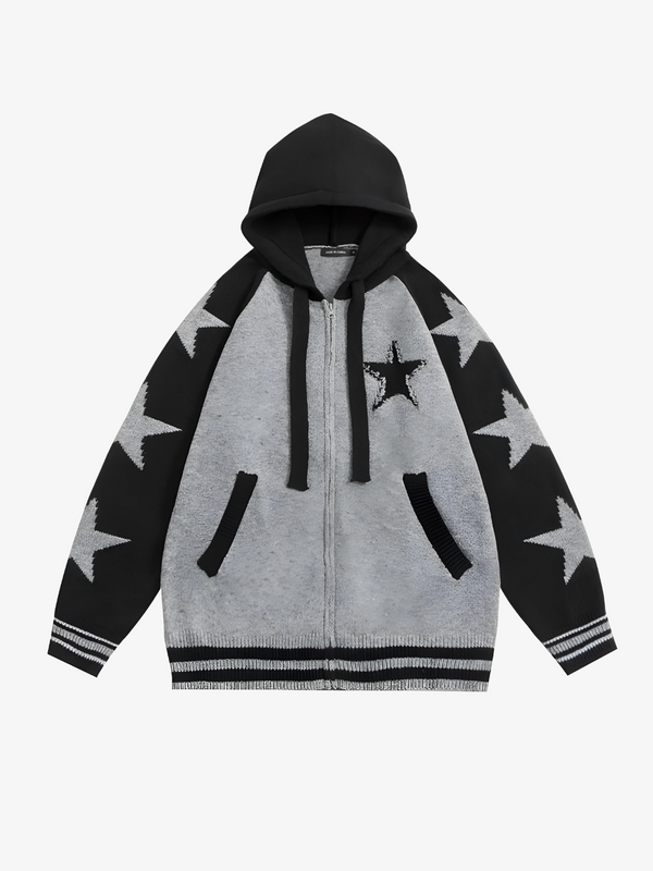 UC TEXTURED STAR PATTERNED ZIP UP HOODIE