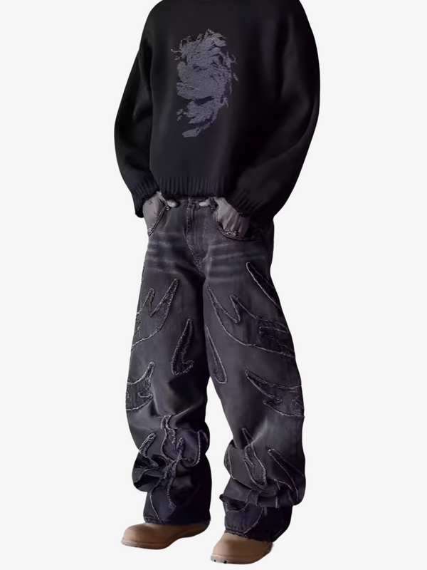 RETRO BLACK PATCHWORK JEANS