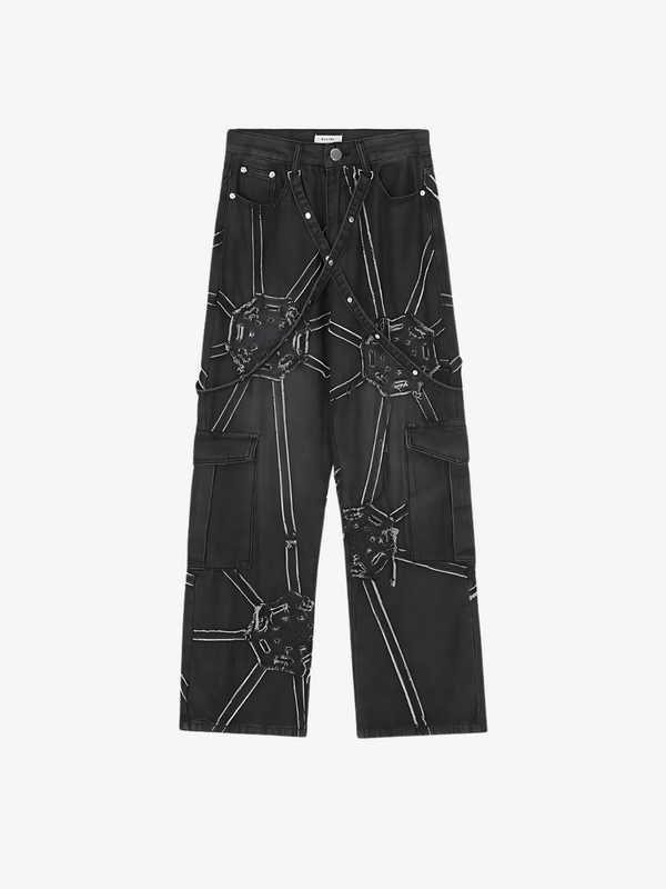 UC SPIDER WEB DENIM STRAIGHT-LEG JEANS