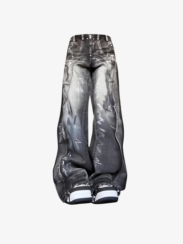 MULTI-COLORED WASHED GRAFFITI JEANS