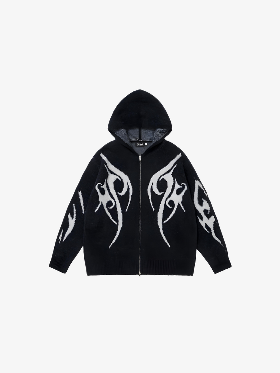 PATTERNED ZIP UP CARDIGAN HOODIE