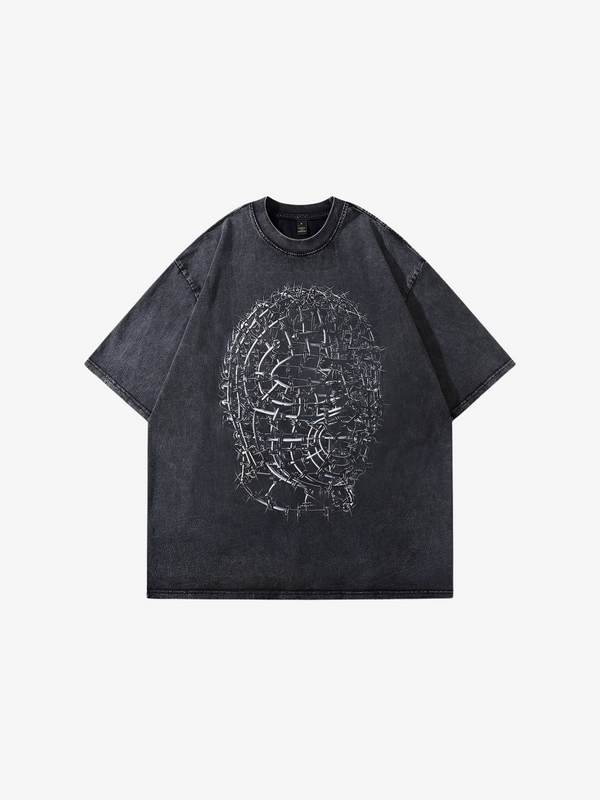 ABSTRACT FACE ACID WASH T-SHIRT